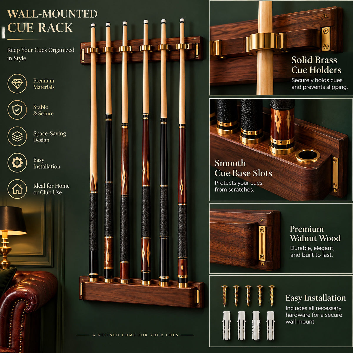 Ravenstoney™ Wall-Mounted Cue Rack — product view 5